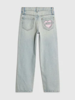 River Island Blue Loveheart Graffiti Straight Leg Jeans