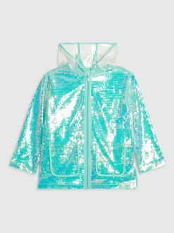 River Island Blue Sequin Rain Trench Coat