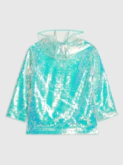 River Island Blue Sequin Rain Trench Coat