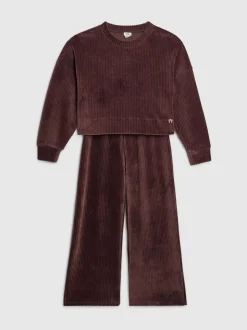 River Island Brown Cosy Cord Lounge Sweatshirt & Wide Leg Joggers Set