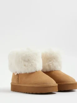 River Island Brown Fur Lined Fur Cuff Boots