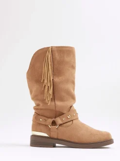 River Island Brown Girls Slouch Tassel Boots