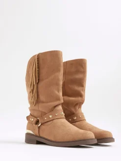 River Island Brown Girls Slouch Tassel Boots
