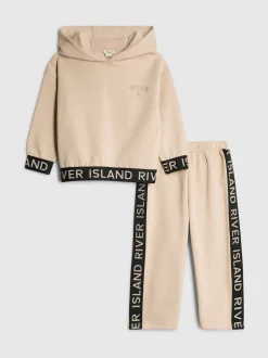 River Island Brown Girls Branded Hoodie Set