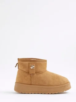 River Island Brown Girls Fur Lined Boots