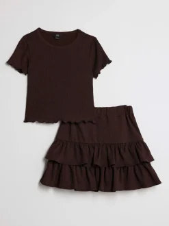 River Island Brown Textured Baby T-Shirt & Rara Skirt Set