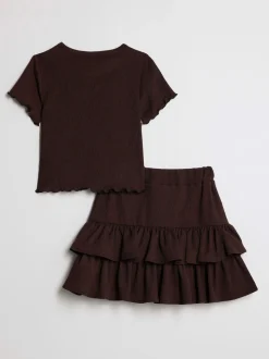 River Island Brown Textured Baby T-Shirt & Rara Skirt Set