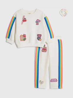 River Island Cream Badged Sweatshirt and Wide Leg Jogger Trackset