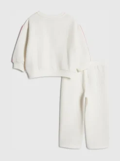 River Island Cream Badged Sweatshirt and Wide Leg Jogger Trackset