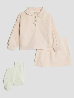 River Island Pink Younger Girls Lace Collar Sweat and Skirt Set 3 Piece