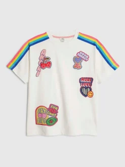 River Island White Badge Boyfriend Fit T-Shirt