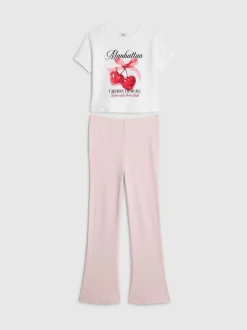 River Island White Cherry Demure Baby T-Shirt & Kickflare Set