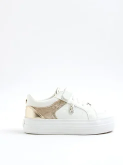 River Island White Girls Snake Monogram Plim Trainers