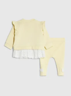 River Island Yellow Broderie Frill Sweat Top & Leggings Set