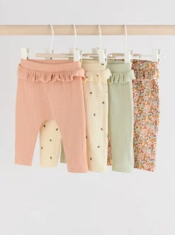 Sage Green/Coral/Ditsy Baby Leggings 4 Pack (0mths-2yrs)