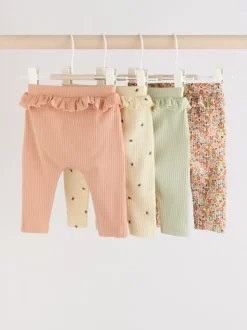 Sage Green/Coral/Ditsy Baby Leggings 4 Pack (0mths-2yrs)