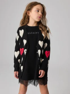 smALLSAINTS Black Amore Heart Girls Long Knitted Cardigan