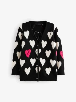 smALLSAINTS Black Amore Heart Girls Long Knitted Cardigan