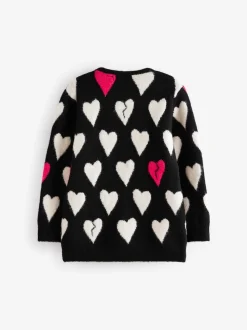 smALLSAINTS Black Amore Heart Girls Long Knitted Cardigan