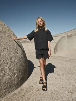 smALLSAINTS Black Cotton Broderie Shirt and Shorts Set