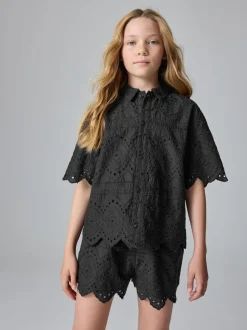 smALLSAINTS Black Cotton Broderie Shirt and Shorts Set