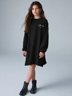 smALLSAINTS Black Underground Pleated Back Oversized Sweat Dress