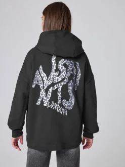 smALLSAINTS Black/Leopard Orlando Oversized Pullover Hoodie