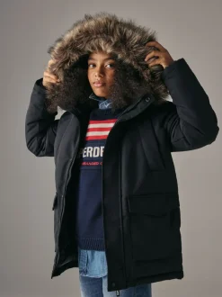 Superdry Black Everest Parka Coat