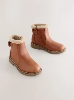 Tan Brown Leather Warm Lined Ankle Boots