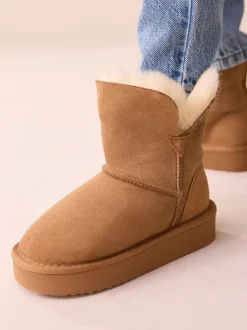 Tan Brown Water Repellent Suede True Sheepskin Boots