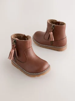 Tan Brown Wide Fit (G) Chelsea Zip Tassel Ankle Boots