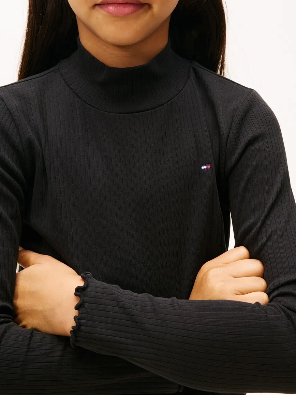 Tommy Hilfiger Black Ribbed Extra Slim Mock Neck Top