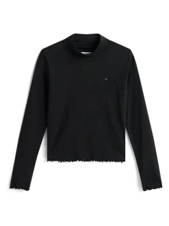 Tommy Hilfiger Black Ribbed Extra Slim Mock Neck Top