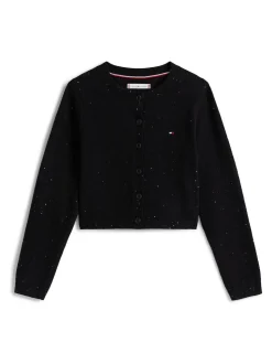 Tommy Hilfiger Black Sequin Rib-Knit Slim Cardigan