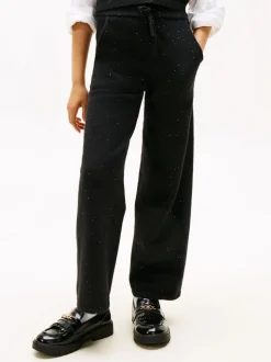 Tommy Hilfiger Black Sequin Wide Leg Drawstring Trousers