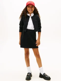 Tommy Hilfiger Black Sequin Rib-Knit A-Line Mini Skirt