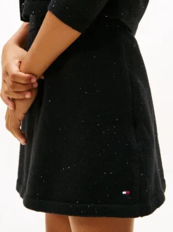 Tommy Hilfiger Black Sequin Rib-Knit A-Line Mini Skirt