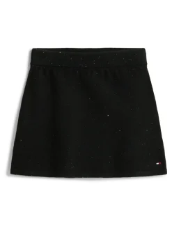 Tommy Hilfiger Black Sequin Rib-Knit A-Line Mini Skirt