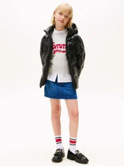 Tommy Hilfiger Black Shiny Relaxed Hooded Puffer Jacket