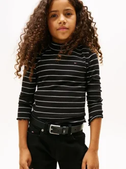 Tommy Hilfiger Black Sparkle Stripe Extra Slim Mock Neck Top