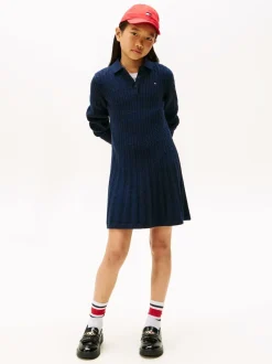 Tommy Hilfiger Blue Cable Knit Polo Collar Jumper Dress
