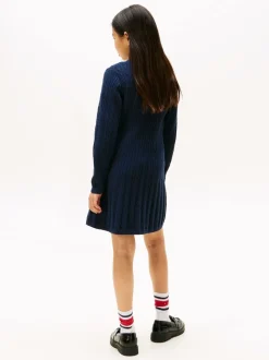 Tommy Hilfiger Blue Cable Knit Polo Collar Jumper Dress