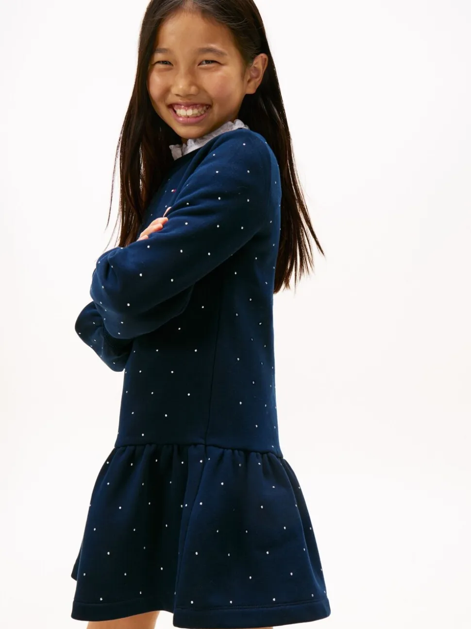 Tommy Hilfiger Blue Festive Stud Relaxed Fleece Skater Dress