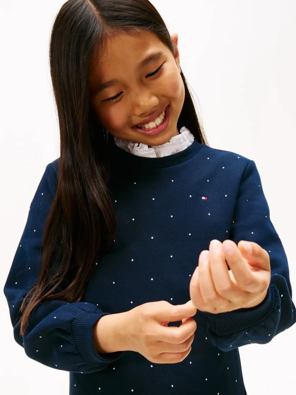 Tommy Hilfiger Blue Festive Stud Relaxed Fleece Skater Dress