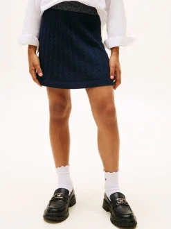 Tommy Hilfiger Blue Glitter Waistband Mini Cable Knit Skirt