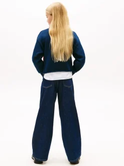 Tommy Hilfiger Blue Logo Embroidery Relaxed Crew Neck Jumper