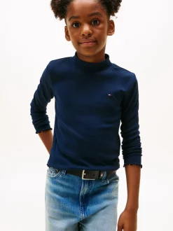 Tommy Hilfiger Blue Ribbed Extra Slim Mock Neck Top