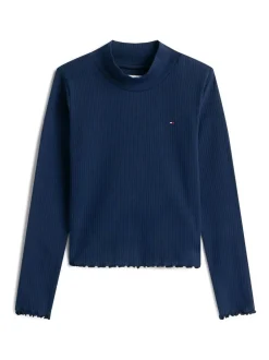 Tommy Hilfiger Blue Ribbed Extra Slim Mock Neck Top