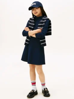 Tommy Hilfiger Blue Sparkle Logo Mock Neck Skater Dress