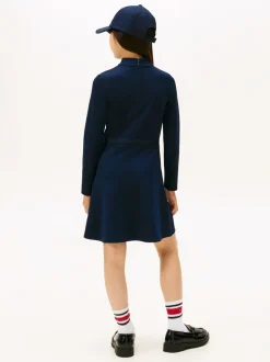 Tommy Hilfiger Blue Sparkle Logo Mock Neck Skater Dress